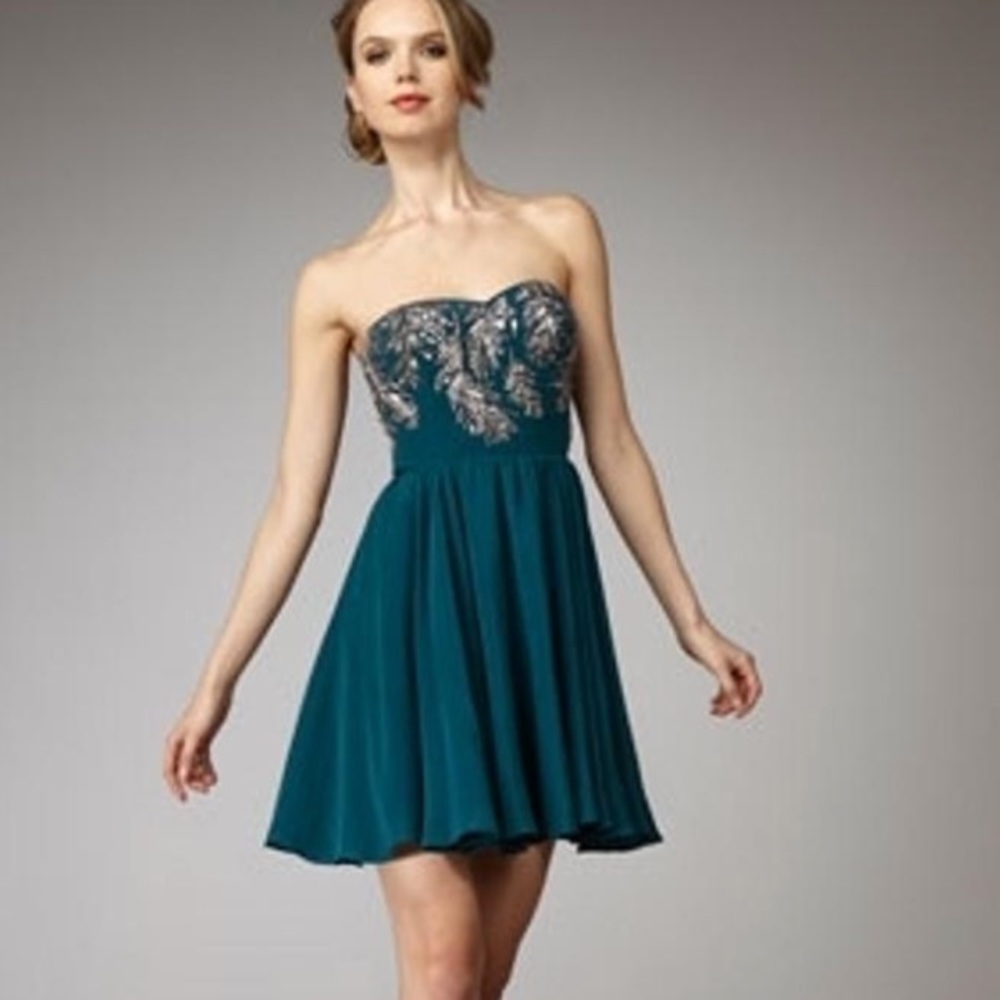 Rebecca Taylor Teal Silk Dress with Sequin detail